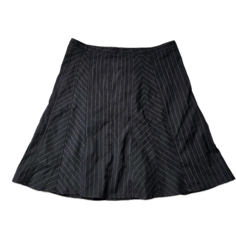 G.H. Bass & Co Black Pinstripe A-Line Skirt Chevron Panels Side Zip Size 10 EUC